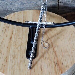 AAA White Zircon & Silver Cross Necklace